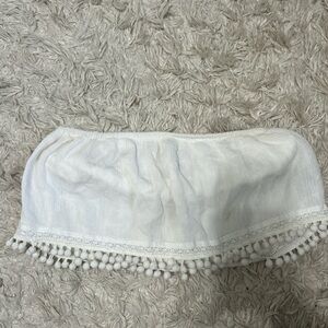 Forever 21 White Pom-Pom Lace Bandeau Top